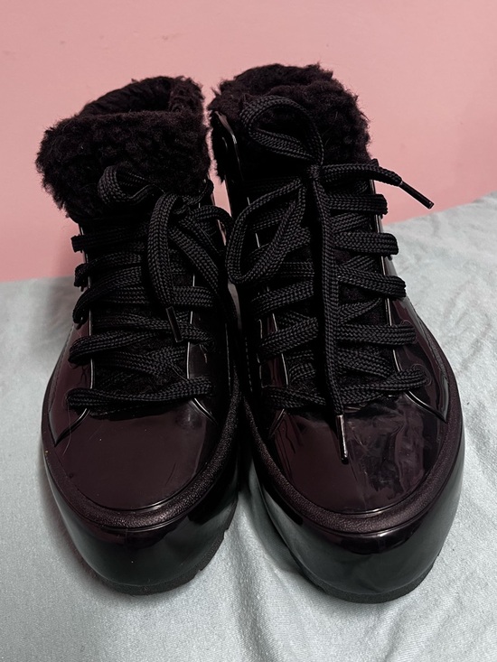 Melissa Black Patent Fluffy Collar Platform Sneaker - Picture 4 of 11